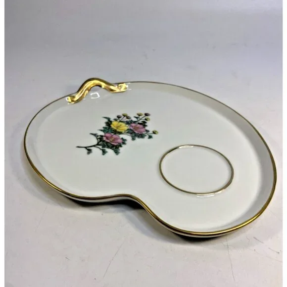 2 Kotobuki Snack Plate Shadow Geisha Tea Cup Eggshell Porcelain Floral Japan 50s